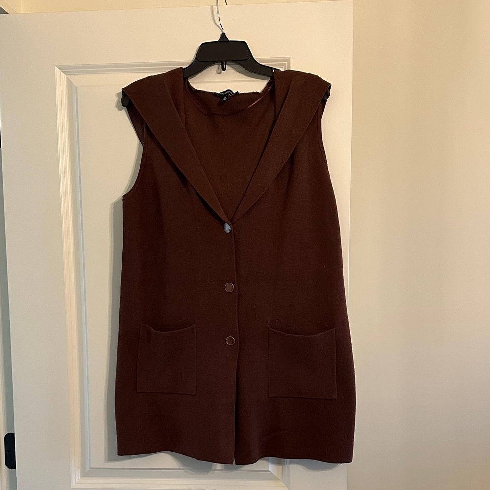 Brown Sleeveless Hooded Button-Up Vest